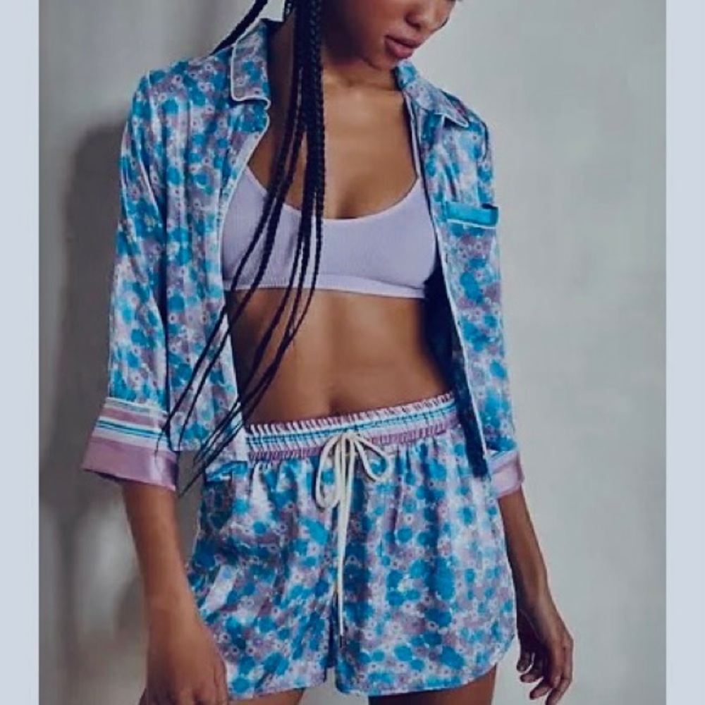 Free People Pillow Talk Pajamas Short Set Lavender Combo Size XL